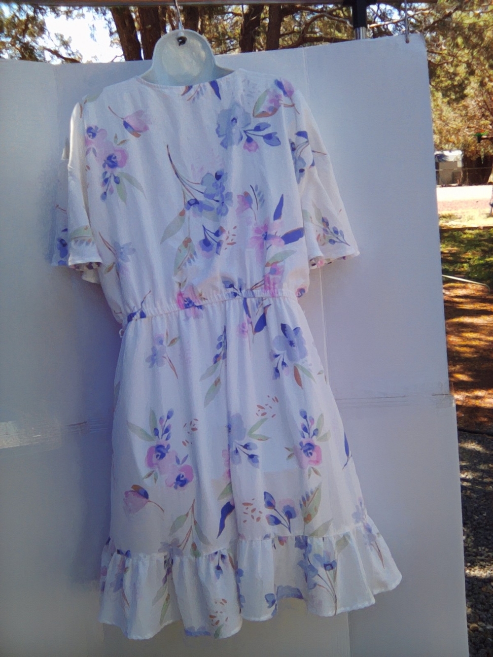 Ladies White Floral Wrap Dress with Pastel Accents - Picture 2 of 2